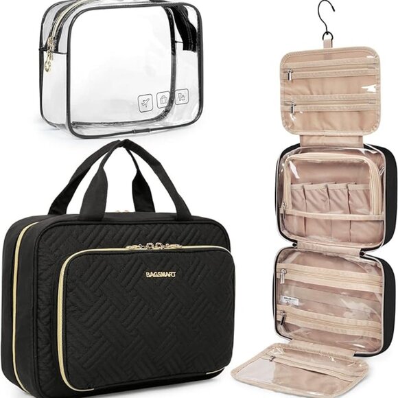 NWT BAGSMART Large Black Toiletry Bag Hanging Travel Makeup Organizer - Picture 2 of 5